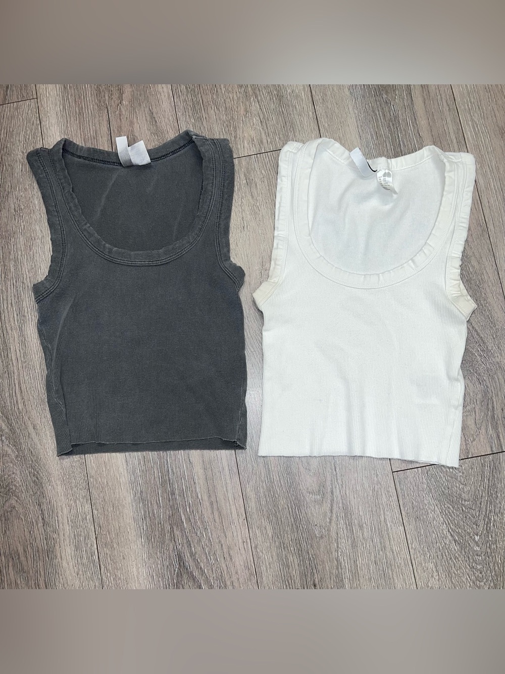 Divided Crop Tank Top Ribbed Scoop Neck XXS Bundle Of 2 Gray & White Women Teen